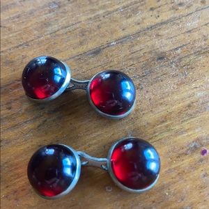 VTG ruby colored dome shaped chain link cuff links